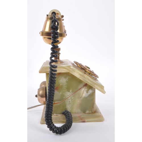 391 - A vintage 20th Century circa. 1930s marble onyx and brass telephone with rotary dial and cord to han... 