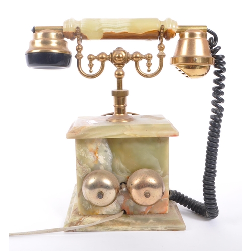 391 - A vintage 20th Century circa. 1930s marble onyx and brass telephone with rotary dial and cord to han... 