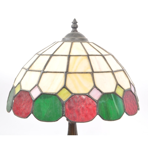 449 - Tiffany style - A 20th Century tiffany style bistro desk / table lamp of domed form having green and... 