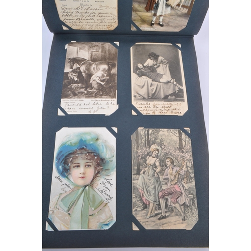 457 - Postcard collection in old style slot-in album. Early 20th century cards (256) mostly circa WWI depi... 