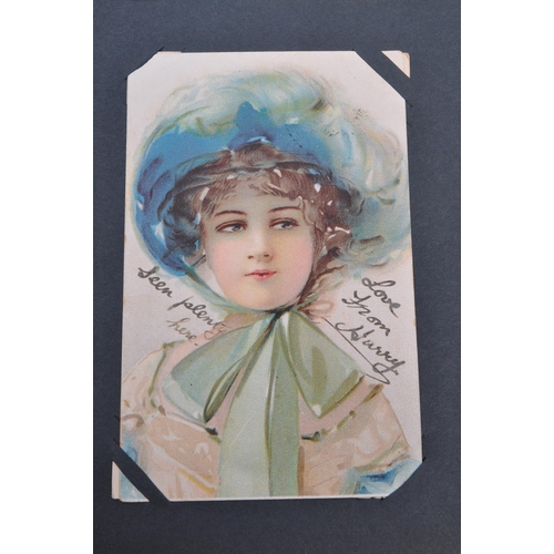 457 - Postcard collection in old style slot-in album. Early 20th century cards (256) mostly circa WWI depi... 