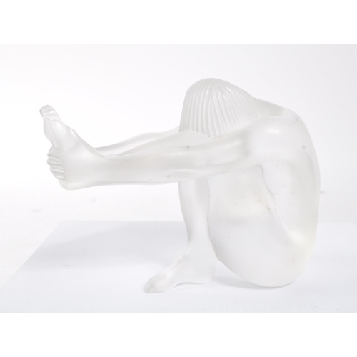 5 - Lalique - Studio art glass ornament - Frosted glass nude female in yoga pose, nude temptation. Signe... 