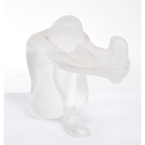 5 - Lalique - Studio art glass ornament - Frosted glass nude female in yoga pose, nude temptation. Signe... 