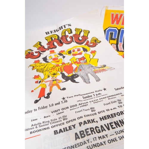 531 - A collection of four 1970s / 80s of Weight's Circus and Zoo advertising posters for performances at ... 