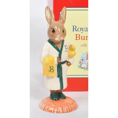 82 - Royal Doulton - Bunnykins - A collection of porcelain china figurines / statues. Comprising of bath ... 