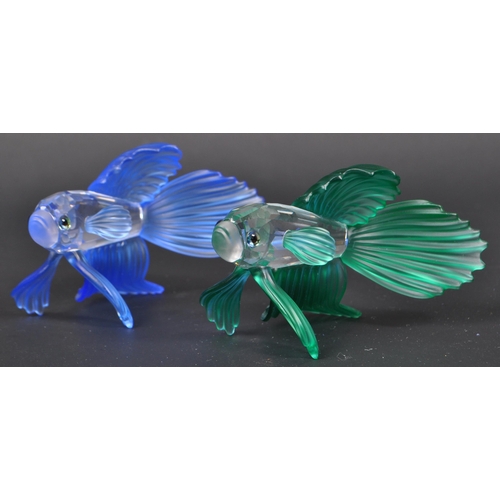 95 - Swarovski - Three boxed Swarovski crystal Siamese Fighting Fish animal figures. Each of the fish in ... 