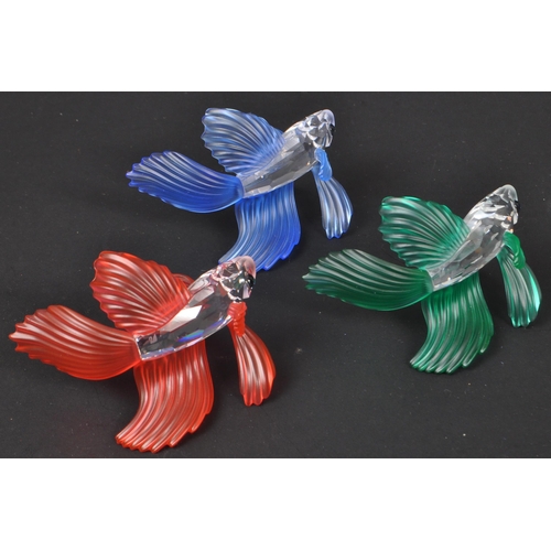 95 - Swarovski - Three boxed Swarovski crystal Siamese Fighting Fish animal figures. Each of the fish in ... 