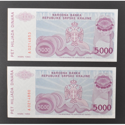 523 - A collection of International European mostly uncirculated bank notes to include; 1x Croatia 10 kuna... 