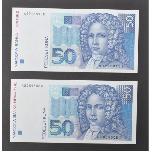 523 - A collection of International European mostly uncirculated bank notes to include; 1x Croatia 10 kuna... 