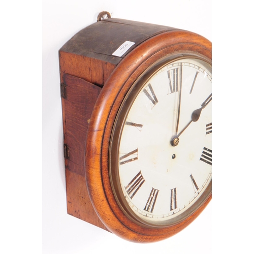 1006 - An 19th century mahogany railway wall hanging clock. Ebonised roman numeral chapter ring with white ... 