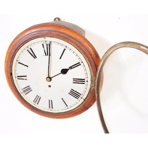 1006 - An 19th century mahogany railway wall hanging clock. Ebonised roman numeral chapter ring with white ... 