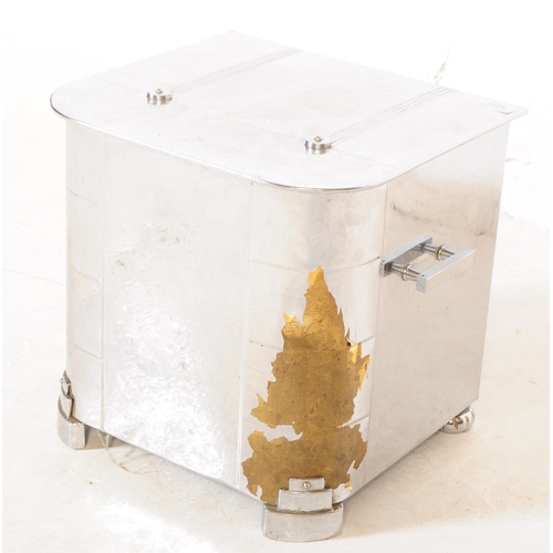 1018 - An early 20th century Art Deco chromed coal scuttle bin. Of square form, with rounded edges, raised ... 