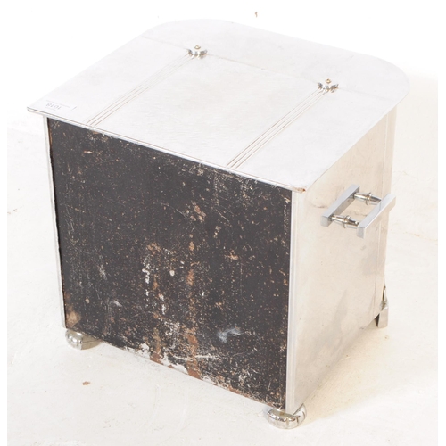 1018 - An early 20th century Art Deco chromed coal scuttle bin. Of square form, with rounded edges, raised ... 