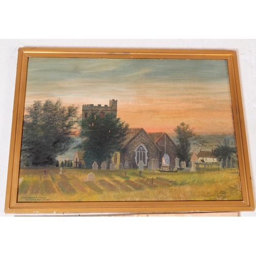 1023 - Obed Hodges - Early 20th century watercolour on board and cardboard. Depicting religious church buil... 