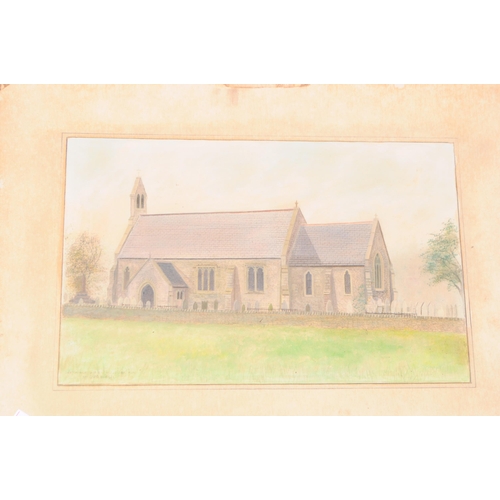 1023 - Obed Hodges - Early 20th century watercolour on board and cardboard. Depicting religious church buil... 