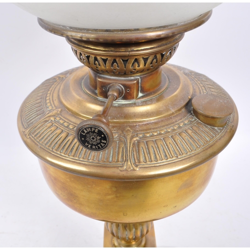 1029 - Victorian 19th century Lampe Veritas brass oil lamp complete with frosted and etched globe shade alo... 