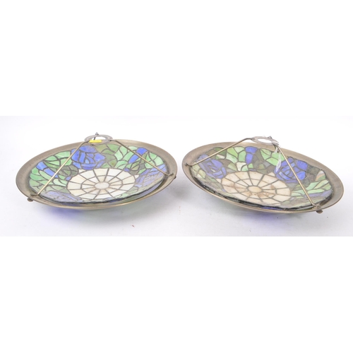 1053 - Two 20th Century Tiffany style Art Nouveau manner ceiling pendant lights of rounded domed form in bl... 