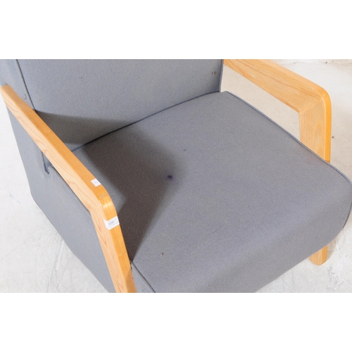 556a - Triumph Furniture - Contemporary low lounge chair / armchair in grey fabric with open show wood fram... 