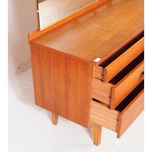 562a - British Modern Design - Mid 20th century teak dressing table. Rectangular form with two overhang upp... 