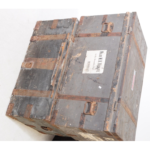 563a - Three mid 20th century wooden military transport luggage crates. With metal bounds to each crate, pa... 