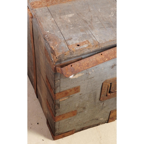 563a - Three mid 20th century wooden military transport luggage crates. With metal bounds to each crate, pa... 