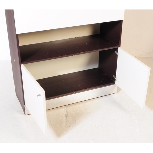 565 - Two contemporary aluminium and glass bookcase / cabinet wall units. Of rectangular form with smoke g... 