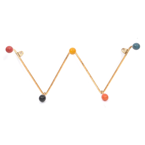 576 - A 20th Century retro sputnik / atomic coat hook rack / hanger of 'W' shape form. The rack with paint... 