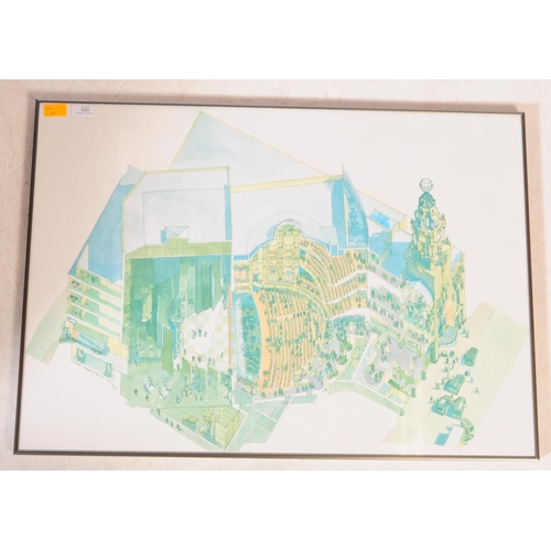 590 - Richard Carman & Bruce Nicol - A 20th century framed and glazed architectural illustration print. Th... 