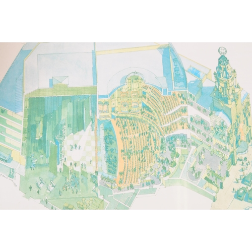 590 - Richard Carman & Bruce Nicol - A 20th century framed and glazed architectural illustration print. Th... 