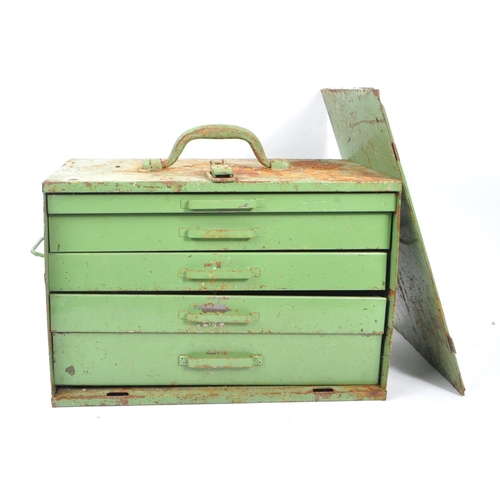 591 - A mid 20th century small proportioned metal engineers / mechanics tool chest. The chest of rectangul... 