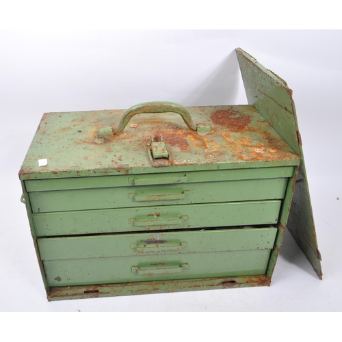 591 - A mid 20th century small proportioned metal engineers / mechanics tool chest. The chest of rectangul... 