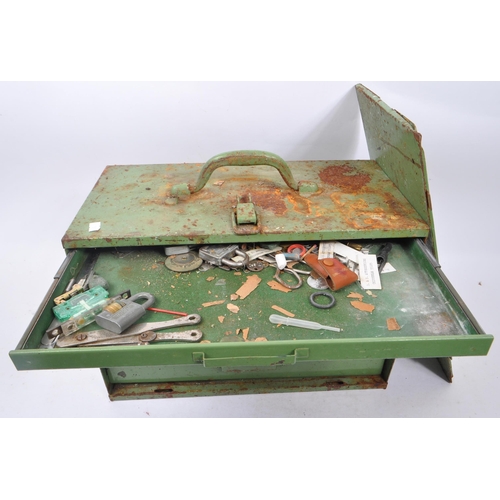 591 - A mid 20th century small proportioned metal engineers / mechanics tool chest. The chest of rectangul... 