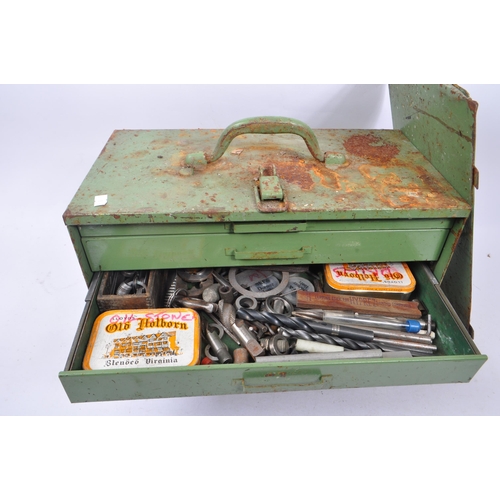 591 - A mid 20th century small proportioned metal engineers / mechanics tool chest. The chest of rectangul... 