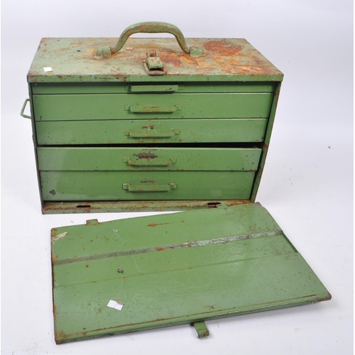 591 - A mid 20th century small proportioned metal engineers / mechanics tool chest. The chest of rectangul... 