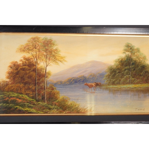 611 - T. Wood - Two 20th Century oil on board landscape paintings signed by artist T. Wood to the bottom c... 