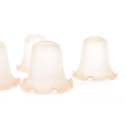 622 - A collection of five 20th Century vintage frosted glass tulip shaped lamp shades with light pink hue... 