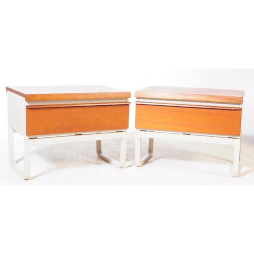 643 - BCM - Bath Cabinet Makers - A pair of mid 20th century circa. 1960s 1970s teak bedside tables. Each ... 