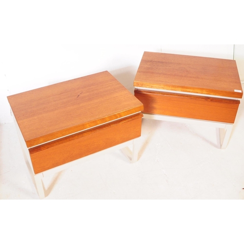 643 - BCM - Bath Cabinet Makers - A pair of mid 20th century circa. 1960s 1970s teak bedside tables. Each ... 