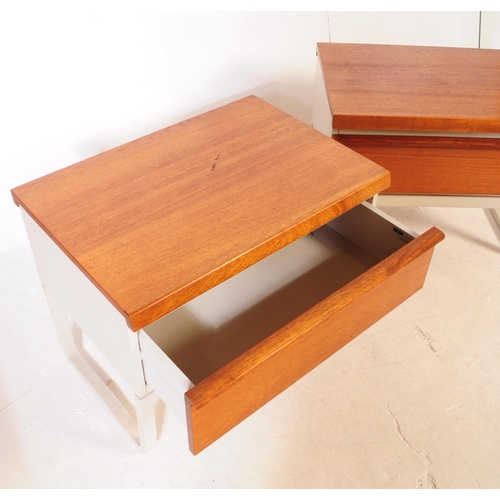 643 - BCM - Bath Cabinet Makers - A pair of mid 20th century circa. 1960s 1970s teak bedside tables. Each ... 