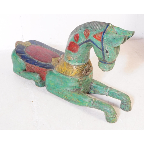 674 - Two mid 20th century Folk Art theatre production props carved solid wooden horse figures. With hand ... 