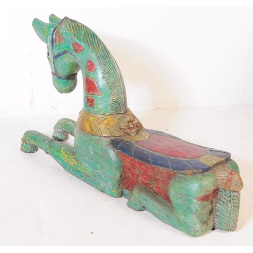 674 - Two mid 20th century Folk Art theatre production props carved solid wooden horse figures. With hand ... 