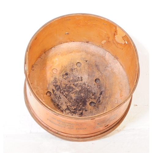 685 - A vintage mid 20th century wood and copper cylindrical cheese pot. Of circular form with copper moun... 