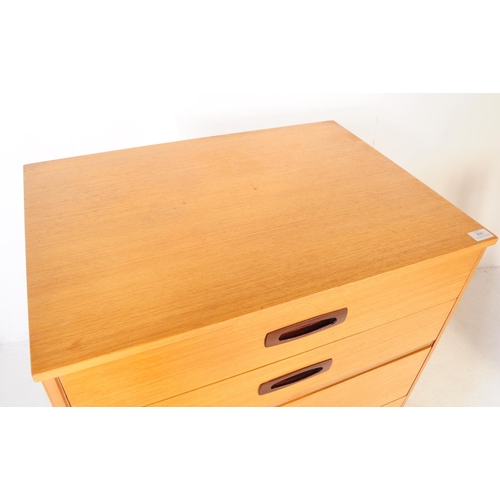 699 - British Modern Design - A mid 20th century light oak pedestal chest of drawers. The chest raised on ... 