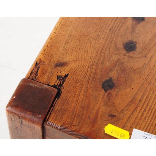 710 - An early 20th century rustic oak wood farmhouse stool / side table. The table raised of square form,... 