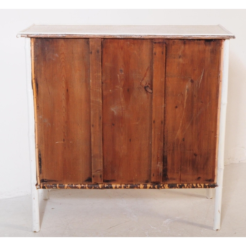 746 - An early 20th century painted bamboo and pine wood cabinet cupboard. The cupboard raised on splayed ... 