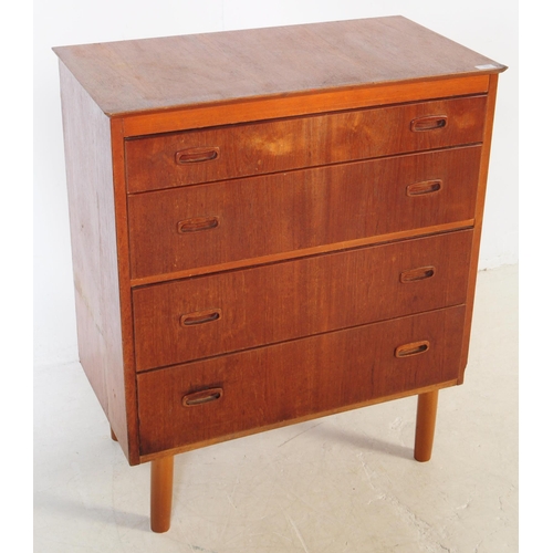 754 - British Modern Design - Mid century teak wood chest of drawers. Rectangular form with a bank of four... 