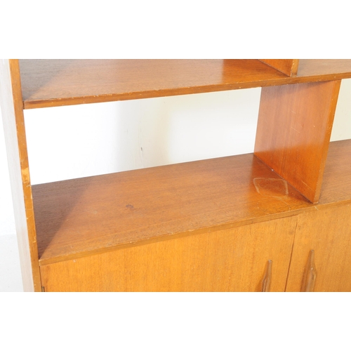 763 - British Modern Design - A mid 20th century teak veneer highboard sideboard wall unit. The highboard ... 