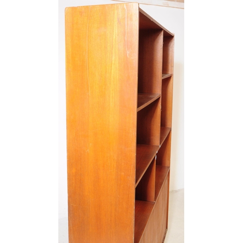 763 - British Modern Design - A mid 20th century teak veneer highboard sideboard wall unit. The highboard ... 