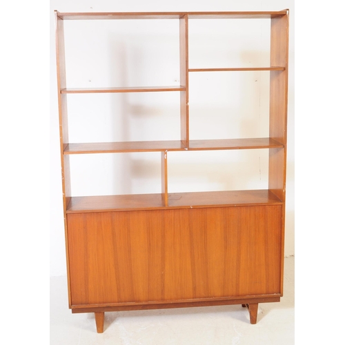 763 - British Modern Design - A mid 20th century teak veneer highboard sideboard wall unit. The highboard ... 