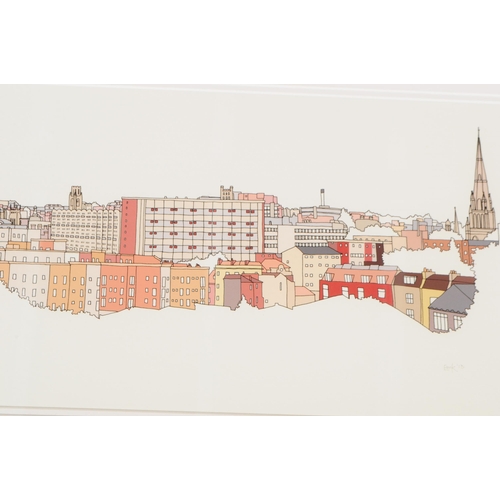 764 - Emily Ketteringham - Of local Bristol interest - Two large panoramic cityscape screen prints by Emil... 